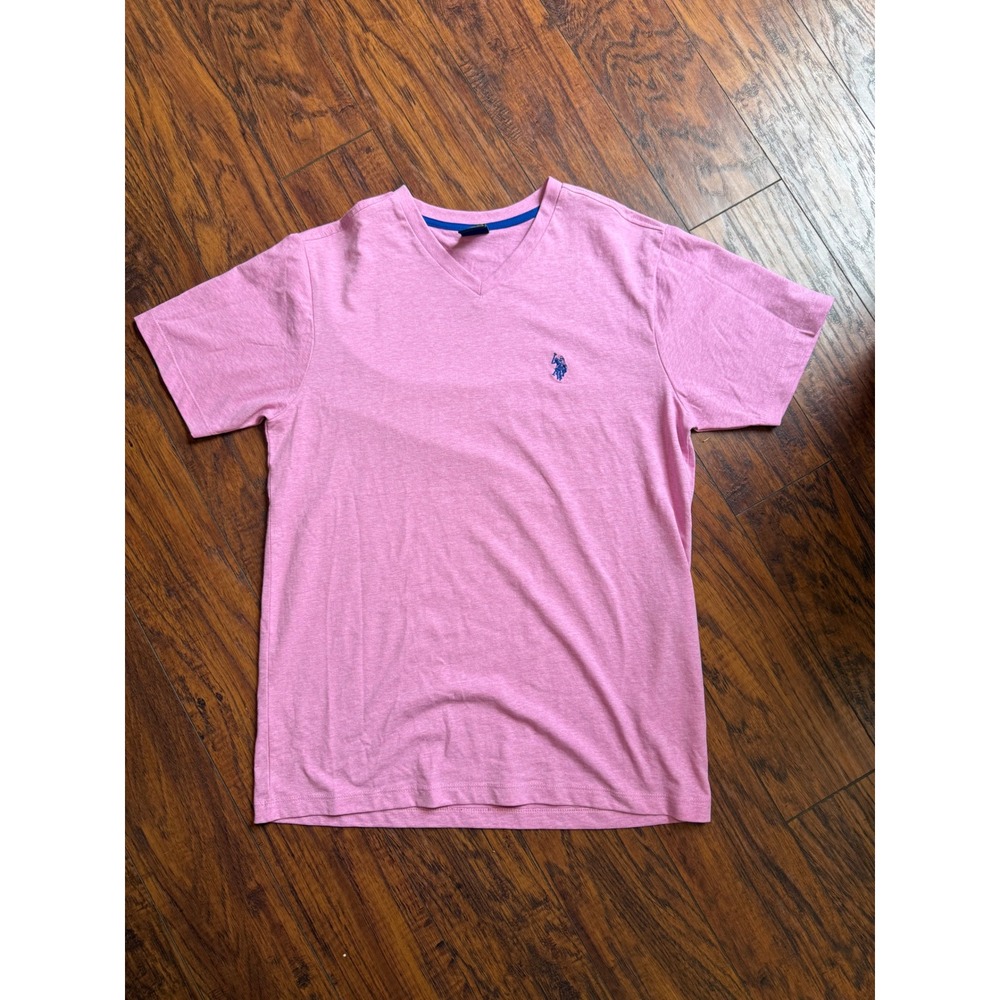 US Polo Assn Mens V-Neck T-Shirt Pink Heather Short Sleeve Small Logo Tee S